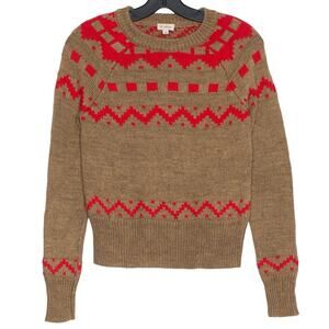 Cremieux Sweater Alpaca Fair Isle Nordic Cottage Preppy Cabin Cozy Brown Red XS